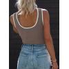 imageDokotoo Womens Tank Tops 2025 Summer Casual Sleeveless Scoop Neck Ribbed Knit Color Block Slim Fitted Cami Tee ShirtsBrown