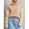 imageDokotoo Womens Turtleneck Sweaters Casual Long Sleeve Color Block Side Slit Pullover Knit Jumper TopsApricot Powder