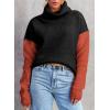 imageDokotoo Womens Turtleneck Sweaters Casual Long Sleeve Color Block Side Slit Pullover Knit Jumper TopsBlack
