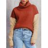 imageDokotoo Womens Turtleneck Sweaters Casual Long Sleeve Color Block Side Slit Pullover Knit Jumper TopsClay Red