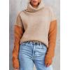 imageDokotoo Womens Turtleneck Sweaters Casual Long Sleeve Color Block Side Slit Pullover Knit Jumper TopsMaillard