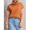 imageDokotoo Womens Turtleneck Sweaters Casual Long Sleeve Color Block Side Slit Pullover Knit Jumper TopsMaillard Color