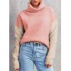 imageDokotoo Womens Turtleneck Sweaters Casual Long Sleeve Color Block Side Slit Pullover Knit Jumper TopsPeach