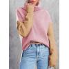 imageDokotoo Womens Turtleneck Sweaters Casual Long Sleeve Color Block Side Slit Pullover Knit Jumper TopsPink