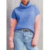 imageDokotoo Womens Turtleneck Sweaters Casual Long Sleeve Color Block Side Slit Pullover Knit Jumper TopsSky Blue