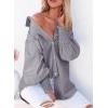 imageDokotoo Womens V Neck Striped Button Down Shirts Long Sleeve Tunic TopsGray