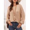 imageDokotoo Womens Waffle Knit Tops 2025 Oversized Long Sleeve Crewneck Shirts Business Casual Blouses Basic ShirtsA Apricot