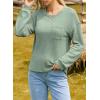 imageDokotoo Womens Waffle Knit Tops 2025 Oversized Long Sleeve Crewneck Shirts Business Casual Blouses Basic ShirtsA Mist Green