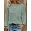 imageDokotoo Womens Waffle Knit Tops 2025 Oversized Long Sleeve Crewneck Shirts Business Casual Blouses Basic ShirtsA Mist Green
