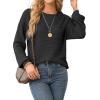 imageDokotoo Womens Waffle Knit Tops 2025 Oversized Long Sleeve Crewneck Shirts Business Casual Blouses Basic ShirtsBlack