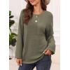 imageDokotoo Womens Waffle Knit Tops 2025 Oversized Long Sleeve Crewneck Shirts Business Casual Blouses Basic ShirtsMoss Green