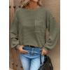 imageDokotoo Womens Waffle Knit Tops 2025 Oversized Long Sleeve Crewneck Shirts Business Casual Blouses Basic ShirtsMoss Green