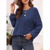 imageDokotoo Womens Waffle Knit Tops 2025 Oversized Long Sleeve Crewneck Shirts Business Casual Blouses Basic ShirtsNavy Blue