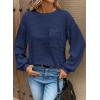 imageDokotoo Womens Waffle Knit Tops 2025 Oversized Long Sleeve Crewneck Shirts Business Casual Blouses Basic ShirtsNavy Blue