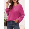 imageDokotoo Womens Waffle Knit Tops 2025 Oversized Long Sleeve Crewneck Shirts Business Casual Blouses Basic ShirtsRose Red