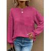imageDokotoo Womens Waffle Knit Tops 2025 Oversized Long Sleeve Crewneck Shirts Business Casual Blouses Basic ShirtsRose Red
