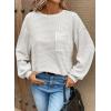 imageDokotoo Womens Waffle Knit Tops 2025 Oversized Long Sleeve Crewneck Shirts Business Casual Blouses Basic ShirtsWhite