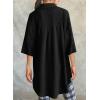 imageDokotoo Womens Waffle Knit Tops Casual 34 Bell Sleeve Button Down Shirts Lapel V Neck Dressy Blouses with PocketBlack