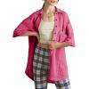imageDokotoo Womens Waffle Knit Tops Casual 34 Bell Sleeve Button Down Shirts Lapel V Neck Dressy Blouses with PocketBright Pink