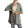 imageDokotoo Womens Waffle Knit Tops Casual 34 Bell Sleeve Button Down Shirts Lapel V Neck Dressy Blouses with PocketLaurel Green