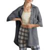 imageDokotoo Womens Waffle Knit Tops Casual 34 Bell Sleeve Button Down Shirts Lapel V Neck Dressy Blouses with PocketMedium Grey