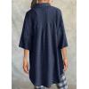 imageDokotoo Womens Waffle Knit Tops Casual 34 Bell Sleeve Button Down Shirts Lapel V Neck Dressy Blouses with PocketNavy Blue