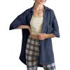 imageDokotoo Womens Waffle Knit Tops Casual 34 Bell Sleeve Button Down Shirts Lapel V Neck Dressy Blouses with PocketNavy Blue