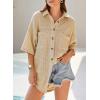 imageDokotoo Womens Waffle Knit Tops Casual 34 Bell Sleeve Button Down Shirts Lapel V Neck Dressy Blouses with PocketParchment