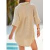 imageDokotoo Womens Waffle Knit Tops Casual 34 Bell Sleeve Button Down Shirts Lapel V Neck Dressy Blouses with PocketParchment
