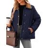 imageDokotoo Womens Winter Casual Quilted Jackets Long Sleeve Button Down Puffer Jacket Padded Outerwear CoatsNavy Blue