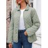 imageDokotoo Womens Winter Quilted Jackets Long Sleeve Button Down Diamond Puffer Jacket Outerwear Coats with PocketsSeagrass