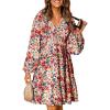 imageDokotoo Fall Dresses for Women 2025 Boho Floral V Neck Long Sleeve Smocked Elastic Waist Casual ALine Mini Dress SundressMulticolored