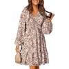 imageDokotoo Fall Dresses for Women 2025 Boho Floral V Neck Long Sleeve Smocked Elastic Waist Casual ALine Mini Dress SundressOrange