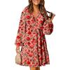 imageDokotoo Fall Dresses for Women 2025 Boho Floral V Neck Long Sleeve Smocked Elastic Waist Casual ALine Mini Dress SundressPink