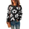 imageDokotoo Flowers Sweater Ivory Flora Crewneck Cute Casual Long Sleeve Fall Winter Knitted Pullover TopsBlack