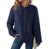 imageDokotoo Hoodies for Women Casual Long Sleeve Textured Knit Loose Drawstring Hooded Sweatshirt with PocketDark Blue