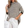 imageDokotoo Oversized Sweaters for Women Long Sleeve Striped Pullover Sweater 2024 Fall Turtleneck Knit Tunic Jumper Tops