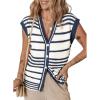 imageDokotoo Sweater Vest Women Striped V Neck Button Vest for Women Vest Top Spring Cardigan Sweaters for Women 2025Blue