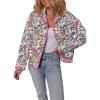 imageDokotoo Warm Quilted Jackets for Women Long Sleeve Floral Print Button Down Puffer Jacket Coats with PocketsMulticolour
