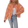 imageDokotoo Warm Quilted Jackets for Women Long Sleeve Floral Print Button Down Puffer Jacket Coats with PocketsOrange