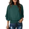 imageDokotoo Women Blouses Dressy Casual 34 Length Sleeve Womens Tops Boat Neck Batwing Dolman TopBlackish Green