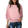 imageDokotoo Women Blouses Dressy Casual 34 Length Sleeve Womens Tops Boat Neck Batwing Dolman TopPeach Blossom