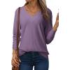 imageDokotoo Women Blouses Dressy Casual V Neck Long Sleeve Shirts Buttons Hollow Out Lace Embroidered TopsPurple