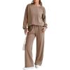 imageDokotoo Womens 2 Piece Outfits Sweatshirt Lounge Sets Textured Long Sleeve Tops and Drawstring Pants SweatsuitDune