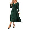 imageDokotoo Womens 2024 Wrap VNeck Twist Knot Long Sleeve Empire Waist Midi Maxi Dress ALine Ruched Flowy Dress with PocketsGreen 2