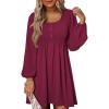 imageDokotoo Womens 2025 Casual Dresses Smocked Crewneck Button Up Long Sleeve Empire Waist ALine Mini DressRose