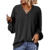 imageDokotoo Womens Blouses Tops for Women Trendy V Neck Smocked Blouses for Women Dressy Casual Long Sleeve Shirts for WomenBlack