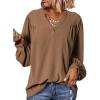 imageDokotoo Womens Blouses Tops for Women Trendy V Neck Smocked Blouses for Women Dressy Casual Long Sleeve Shirts for WomenKhaki