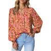 imageDokotoo Womens Casual V Neck Easel Floral Print Long Sleeve Blouses Smocked Button Down Shirts Bohemian TopOrange