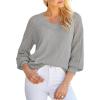 imageDokotoo Womens Casual VNeck Long Sleeve Sweaters Solid Color Pullover Knit Sweater Jumper TopsGray
